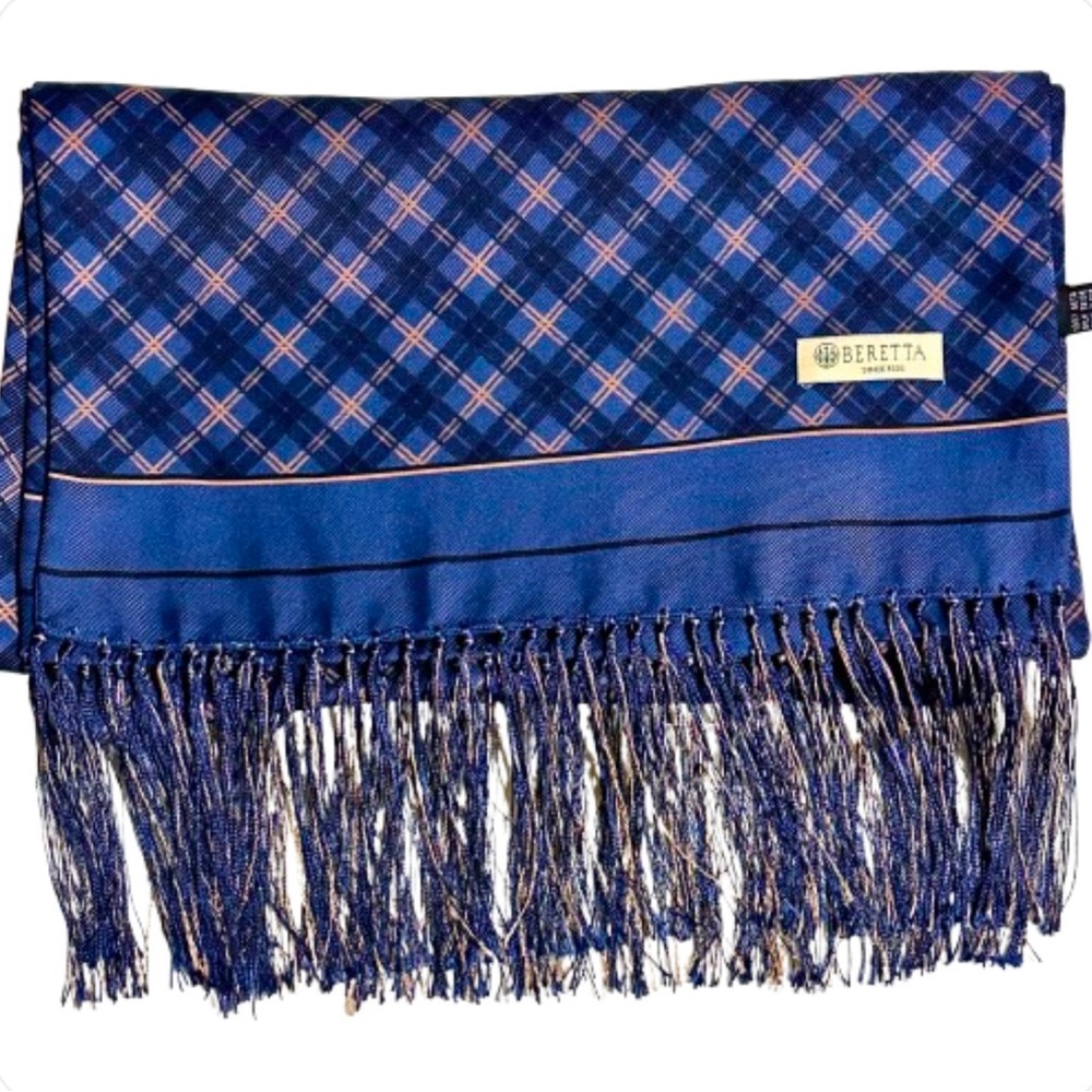 BERETTA ITALIAN SILK OPERA SCARF Cobalt Blue & Gold Plaid—ELEGANT & STRIKING 🇮🇹